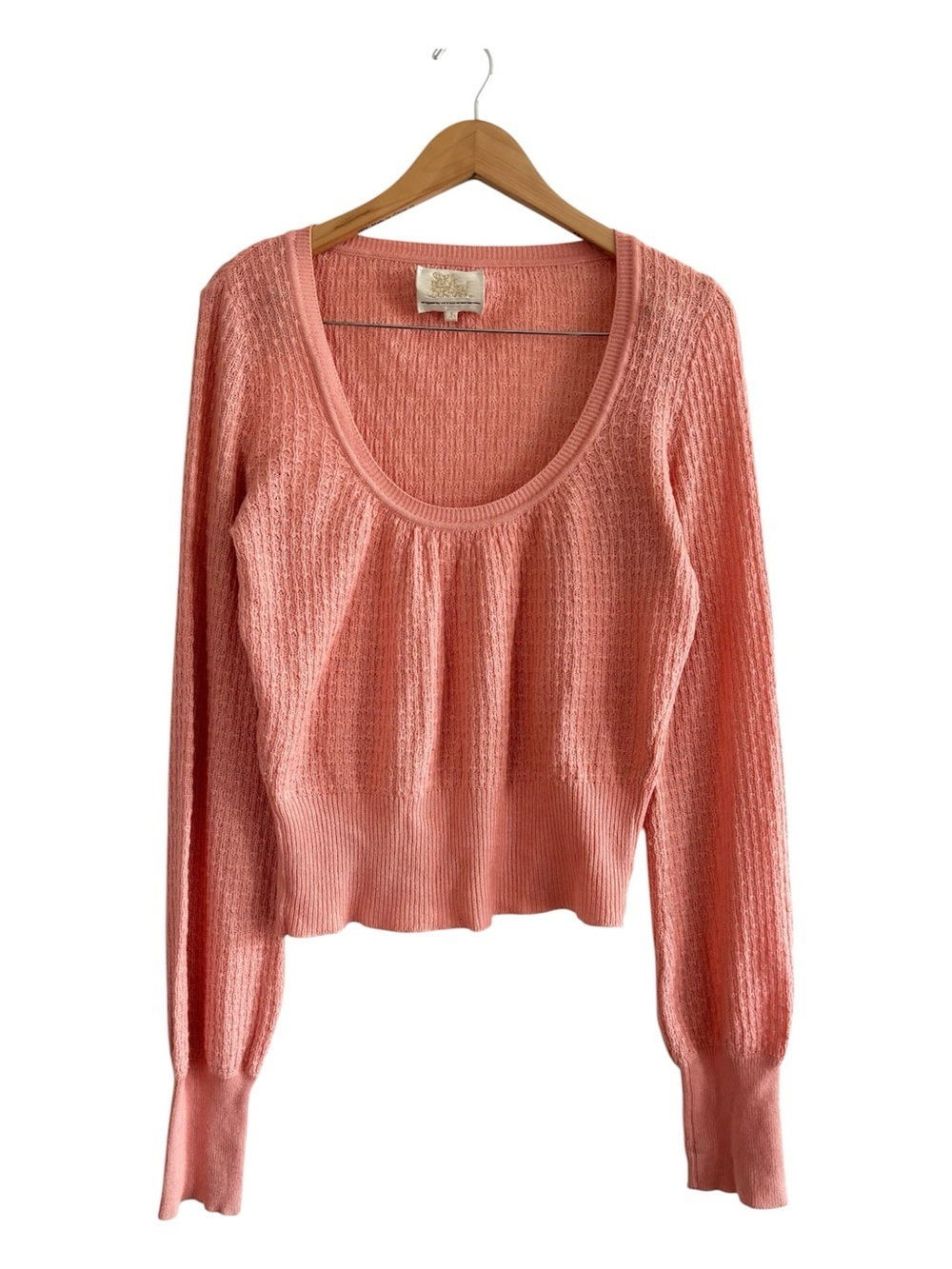 Y2K Sara Berman Cashmere Silk Peach Coral Scoop Knit Designer Top